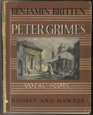 Cover to Score of Benjamin Britten's Peter Grimes, with Peter Grimes scratched out and Leonard Bernstein written in.