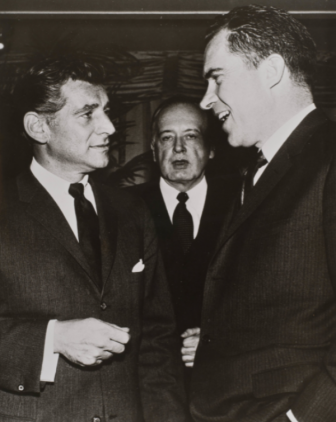 Vice President Richard M. Nixon presents the Institute of International Education’s Distinguished Service Award to Leonard Bernstein. In the center is Grayson Kirk, President of Columbia University. Photo courtesy of the New York Philharmonic Archives.