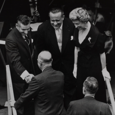 Leonard Bernstein, President Eisenhower, Leonard Warren, and Rise Stevens at the Lincoln Center ground-breaking ceremony. Photo courtesy of the New York Philharmonic Archives.