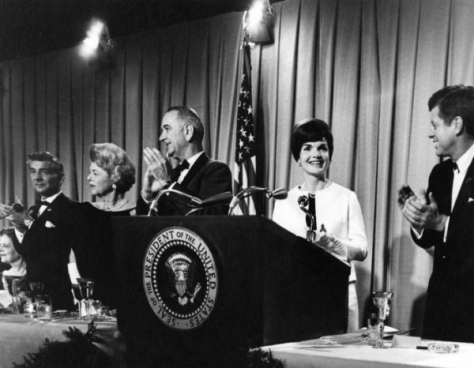 President and Mrs. Kennedy and composer Leonard Bernstein attend a fundraiser for National Culture Center, now know as the Kennedy Center, on November 29, 1962. Photo courtesy of the John F. Kennedy Presidential Library and Museum/NARA