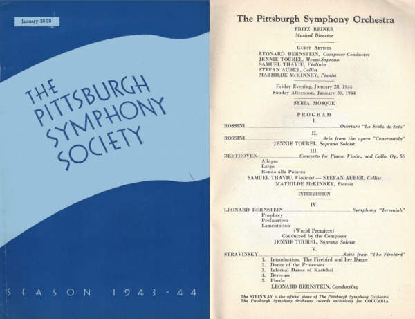 Program from Pittsburgh Symphony premiere of Jeremiah