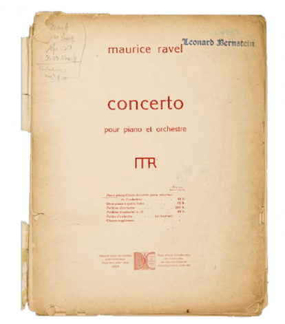 Cover Page for Leonard Bernstein's score of Maurice Ravel's Piano Concerto in G