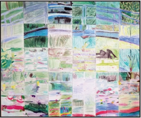 Grade 4 Student Grid Drawing inspired by Monet’s Water-Lily Pond.