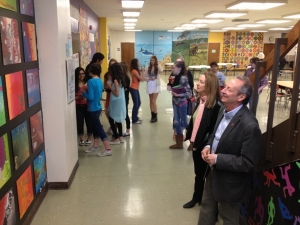 Jamie and Alexander Bernstein admire the students' work